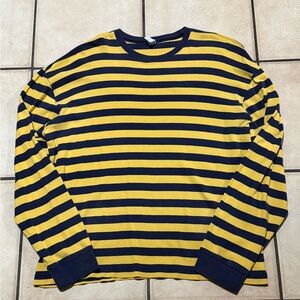 GAP Yellow and Navy Striped Long Sleeve Tee